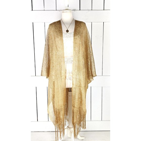Metallic gold mesh tassel fringe kimono cardigan cover up jacket one size - Picture 4 of 5